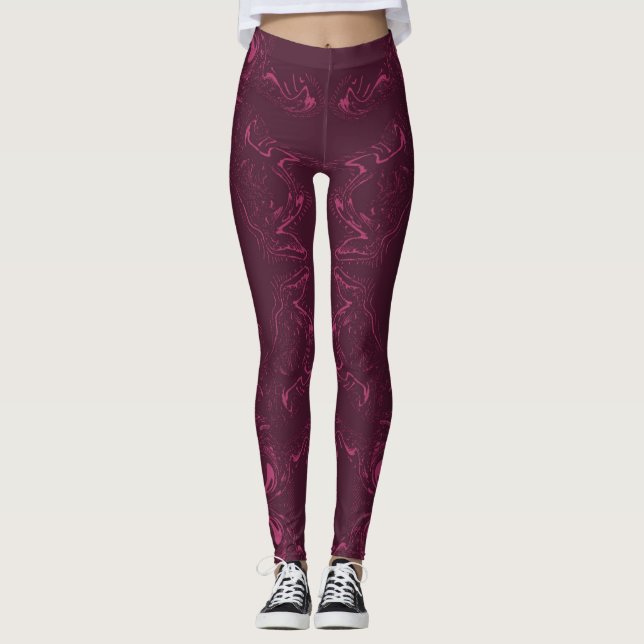 Leggings - Pink and Burgundy swirled pattern (Front)