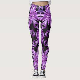 Leggings, Purple and Black Kaleidoscope Flowers Leggings