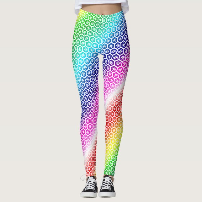 Leggings - Rainbow Colors in White Graphic (Front)