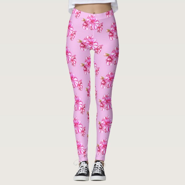 Leggings - Striped Geranium on Pink (Front)