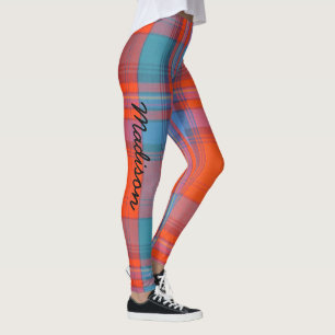 Leggings Tartan YOUR NAME Red Blue S to XL