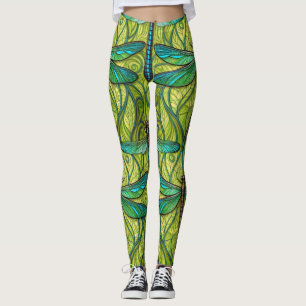 Leggings with a vibrant dragonfly pattern