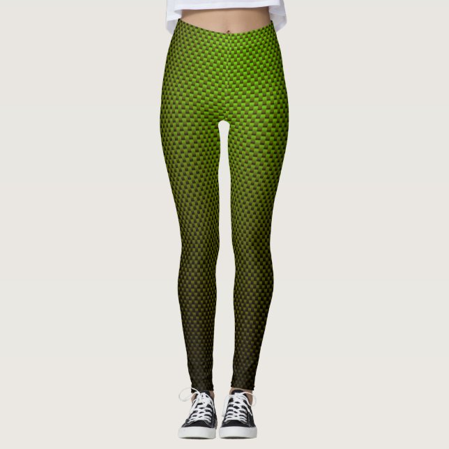 Leggings with green black carbon fibre pattern (Front)