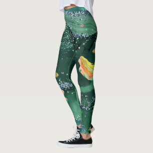 Leggings with Mermaids & Green Sea Water
