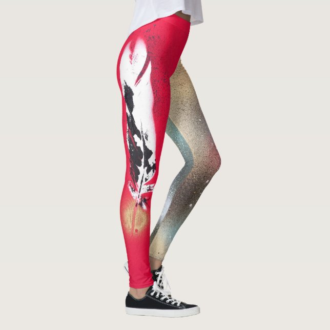 Leggings with red and gold feather prints (Right)