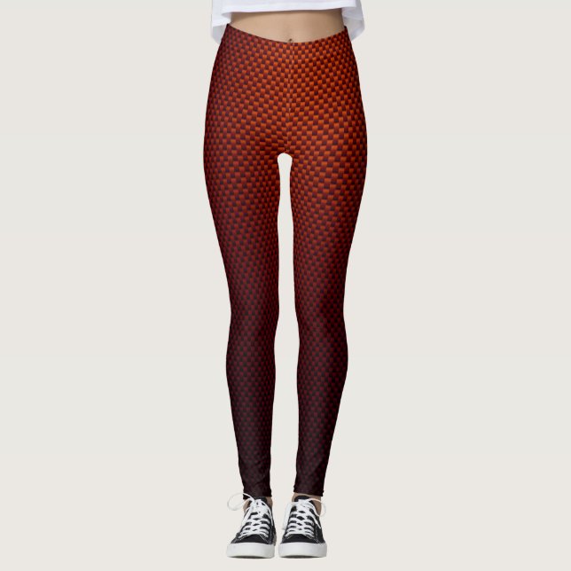 Leggings with red rust black carbon fibre pattern (Front)
