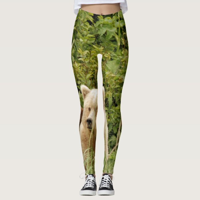 leggings with two grizzly bear cubs plus mum (Front)