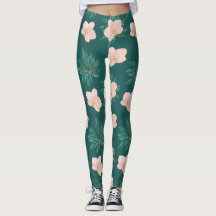 Leggings woman with leaves gold and pink
