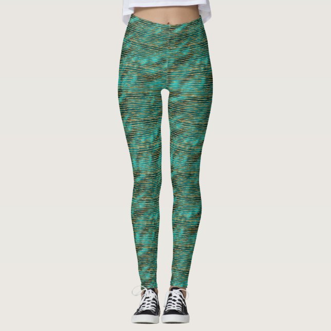 Leggings Women - Blue And Gold Pattern (Front)