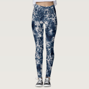Leggings Women - Blue and Silver Marble Pattern