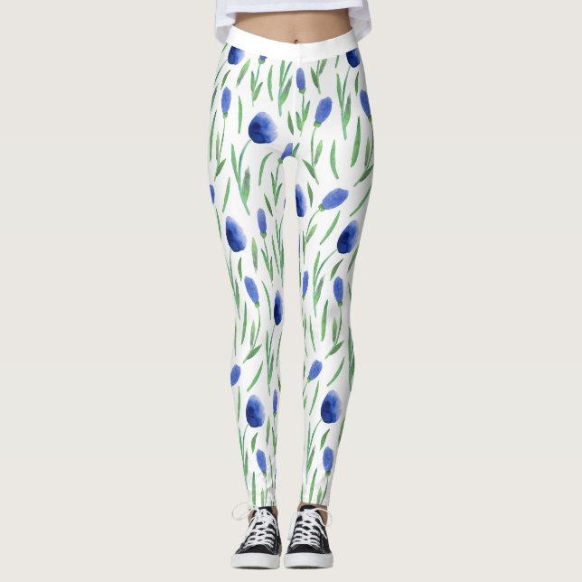 Leggings Women - Blue Flowers (Front)
