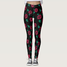 Leggins with red rose patterned pattern