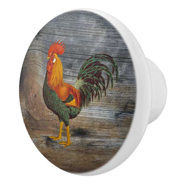 Leghorn Rooster ~ Origin Livorno Italy ~ Barnwood Ceramic Knob (Right)