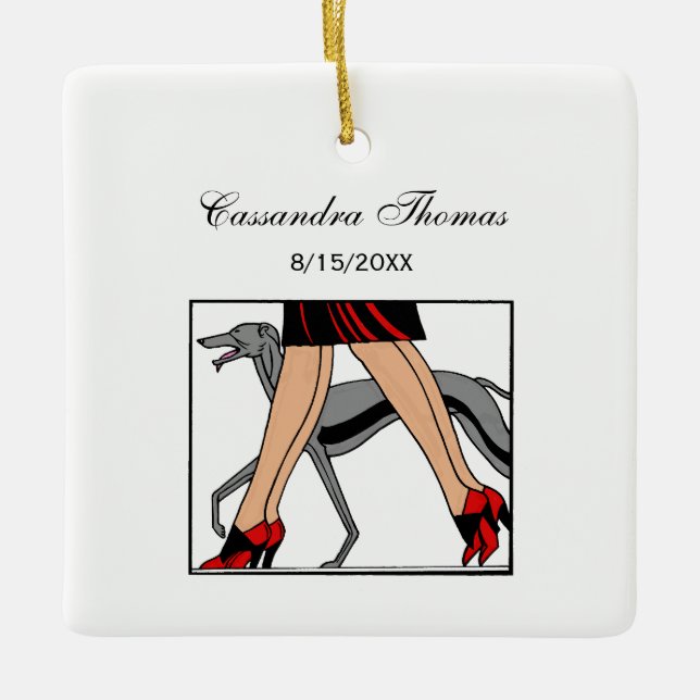 Legs Art Deco Women Greyhound Whippet Dog R Ceramic Tree Decoration (Front)