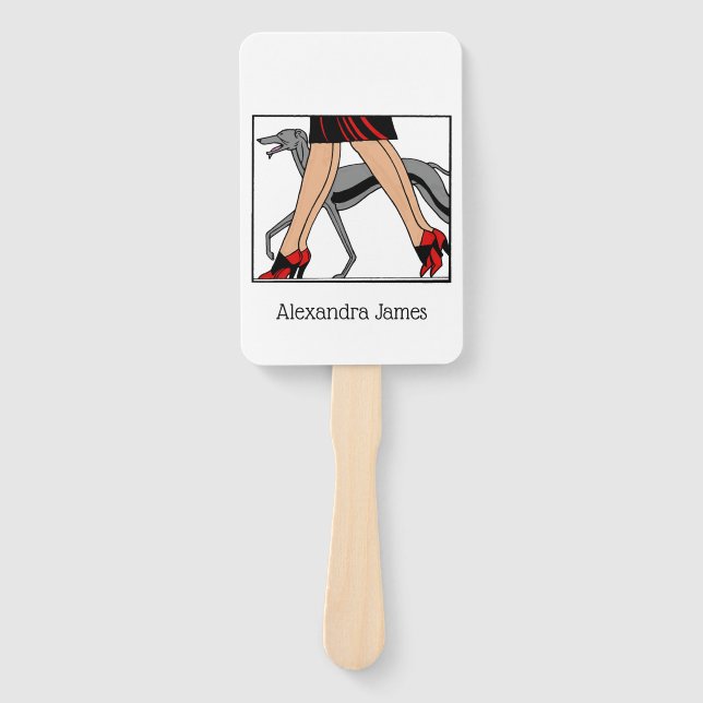Legs Art Deco Women Greyhound Whippet Dog R Hand Fan (Front)