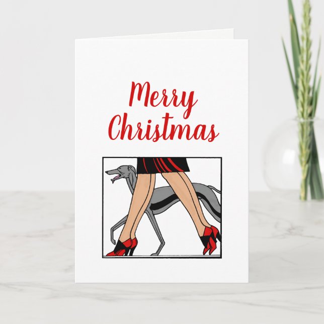 Legs Art Deco Women Greyhound Whippet Dog R Holiday Card (Front)
