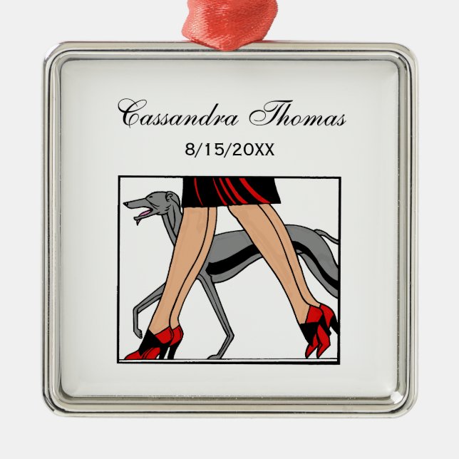Legs Art Deco Women Greyhound Whippet Dog R Metal Ornament (Front)
