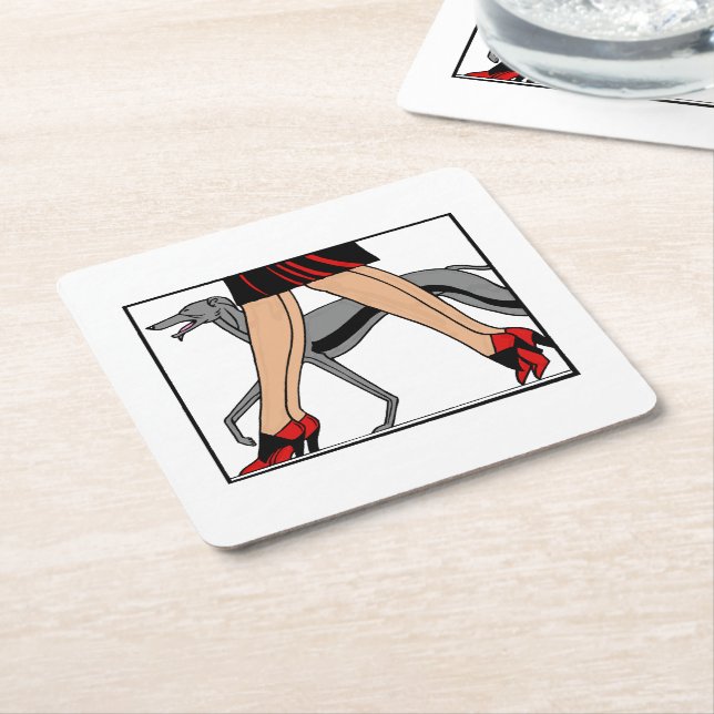 Legs Art Deco Women Greyhound Whippet Dog R Square Paper Coaster (Angled)
