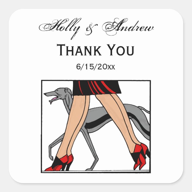 Legs Art Deco Women Greyhound Whippet Dog R Square Sticker (Front)