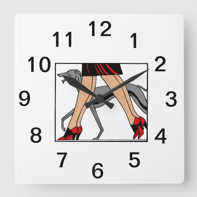 Legs Art Deco Women Greyhound Whippet Dog R Square Wall Clock (Front)