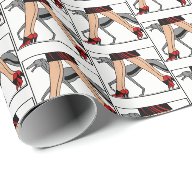 Legs Art Deco Women Greyhound Whippet Dog R Wrapping Paper (Roll Corner)
