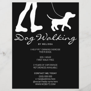 Legs & Dog Silhouette On Black Dog Walker Business Flyer