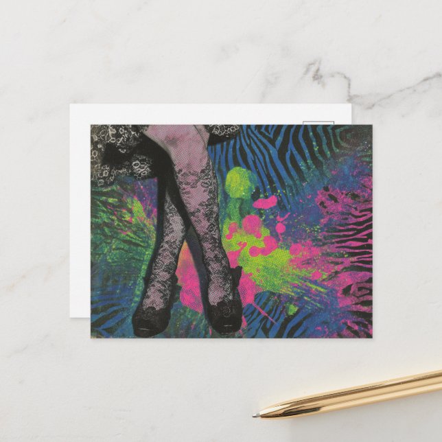 Legs in Lace Zebra Print Abstract Collage Postcard (Front/Back In Situ)