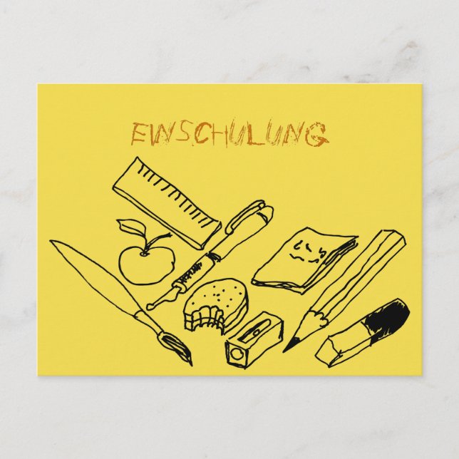 Lehrmittel auf Einladung zur Einschulung Postcard (Front)