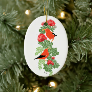 Lehua and Iiwi Christmas Ornament