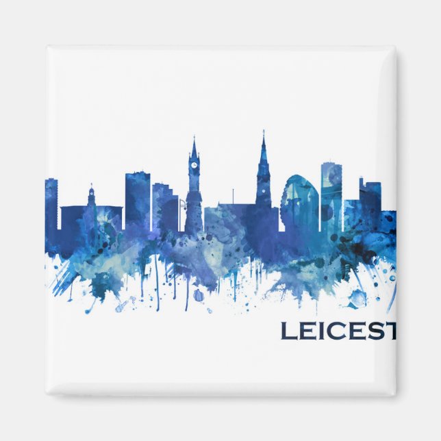 Leicester England Skyline Blue Magnet (Front)