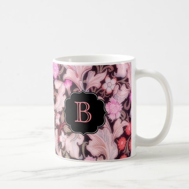 Leicester Pink Floral Pattern with Monogram Coffee Mug (Right)