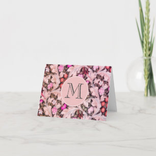 Leicester Pink Vintage Floral Monogrammed Note Card