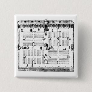 Leiden Botanic Garden (engraving) (b/w photo) 15 Cm Square Badge