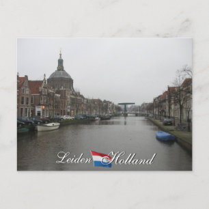 Leiden Canal and Church Cityscape Holland Postcard
