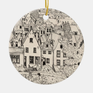 Leiden South Holland Netherlands Pen Ink Drawing Ceramic Ornament
