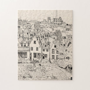 Leiden South Holland Netherlands Pen Ink Drawing Jigsaw Puzzle