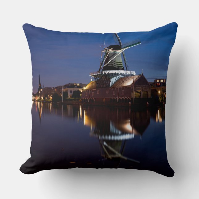 Leidschendam windmill with reflection at night cushion (Front)