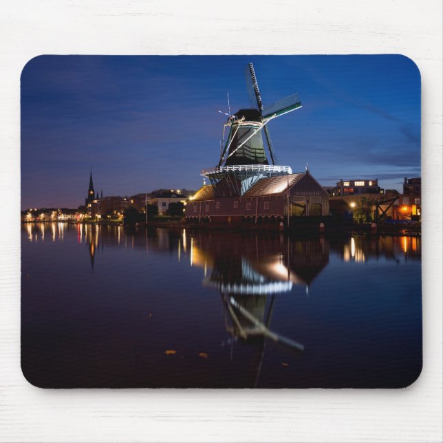 Leidschendam windmill with reflection at night mouse pad (Front)