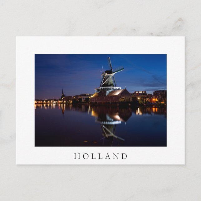 Leidschendam windmill with reflection at night postcard (Front)