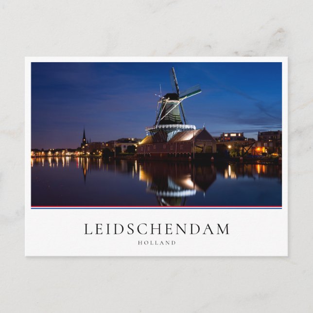 Leidschendam windmill with reflection at night postcard (Front)