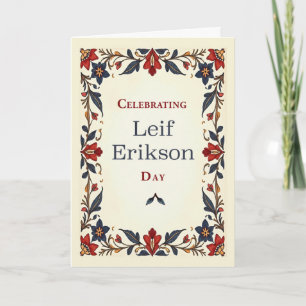 Leif Erikson Day Scandinavian Folk Art Border Card