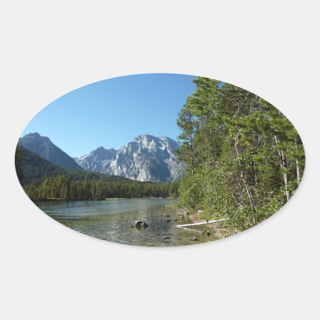 Leigh Lake at Grand Teton National Park Oval Sticker (Front)