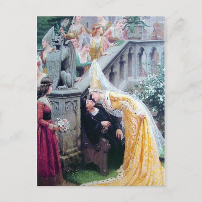 leighton the kiss mediaeval woman kissing man postcard (Front)