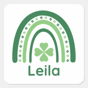 Leila Name Clover Boho Rainbow Square Sticker