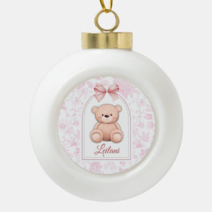 Leilani Custom Pink Teddy Bear Nursery Design Ceramic Ball Christmas Ornament