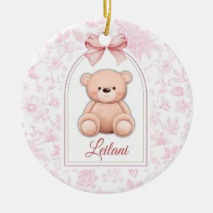 Leilani Custom Pink Teddy Bear Nursery Design Ceramic Ornament