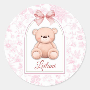Leilani   Custom Pink Teddy Bear Nursery Design  Classic Round Sticker