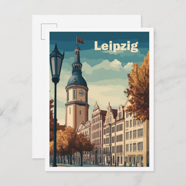 Leipzig Germany Art Vintage Travel Illustration Postcard (Front/Back)