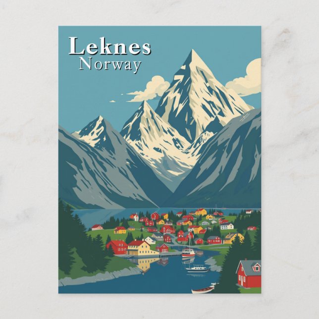 Leknes, Norway Mountain Art Postcard (Front)