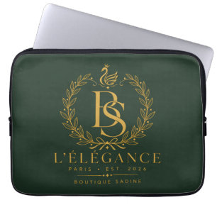 L'Élégance Gold Heritage Laurel Monogram Forest Gr Laptop Sleeve